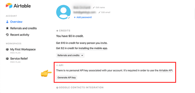Button to generate API key